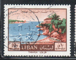 LIBANO LEBANON LIBAN 1967 AIR POST MAIL AIRMAIL INTERNATIONAL TOURIST YEAR VIEWS VIEW OF TABARJA 10p USED USATO OBLITERE - Liban