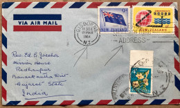 NEW-ZEALAND 1964, COVER USED TO INDIA, 3 DIFF STAMP, FLAG, CABLE, FLOWER, GISBORNE CITY SLOGAN, PLEASE SHOW RETURN ADDRE - Cartas & Documentos