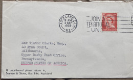 NEW ZEALAND 1959, COVER USED TO USA, FIRM SEAMAN & SHOVE, AUCKLAND CITY SLOGAN CANCEL, JOIN A TERRITORIAL UNIT, QUEEN ST - Briefe U. Dokumente