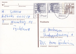 Bundespost Berlin Uprated Postal Stationery Ganzsache HAMBURG 1986 FREDERICIA Denmark (2 Scans) - Postkaarten - Gebruikt