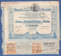 Azione Canal De Panama Anno 1880 Da 500 Francs Azione E Cedole Pro Lavori Canale Di Panama - Navegación