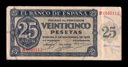 España Spain 25 Pesetas Burgos 1936 Pick 99a Serie N Bc/Mbc F/Vf - 25 Peseten