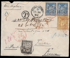 1882 RRR - COVER FROM HONG KONG W. SAGE CANCELLED BY FRENCH ENTRY POSTMARK - PROBABLY UNIQUE - Covers & Documents