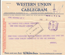 G.B. / Telegrams / Censorship / U.S. / Insurance / Western Union - Unclassified