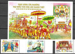 VIETNAM , 2020, MNH, UNESCO HERITAGE, COSTUMES, MOTHER WORSHIP, MOTHER GODDESSES OF THREE REALMS, 3v+S/SHEET - Cricket