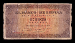 España Spain 100 Pesetas Burgos 1938 Pick 113 Serie H Bc F - 100 Peseten