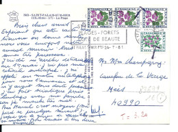 4 Timbres TAXE Sur Carte 1981 Taxée à MÉES Landes 40 + Cachet T Répété - Beau Document - 1960-.... Covers & Documents