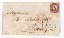 PORTUGAL - 1860 - LETTRE De LISBONNE Avec TIMBRE + TAXE MANU 15 => Paris Avec ENTREE Par ST JEAN DE LUZ - Poststempel (Marcophilie)