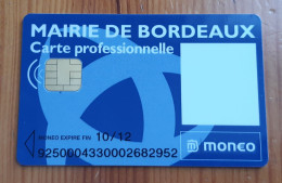 JOLIE CARTE MONEO PORTE MONNAIE ELECTRONIQUE VILLE DE BORDEAUX CARTE PROFESSIONNELLE !!! - Monéo