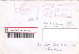 AMOUNT 3.90, MADRID, CIBELES MAILING, RED MACHINE STAMPS ON REGISTERED COVER, 2007, SPAIN - Cartas & Documentos