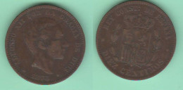 Spagna 10 Centimos 1878 Alfonso XII Espana Spain Espagne Bronze Coin - Monnaies Provinciales