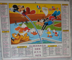 Calendrier Almanach Lavigne Facteur 1973 Disney Mickey Donald Pluto Bambi - Lavigne Calvados - Big : 1971-80