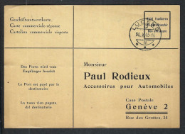 SUISSE 1945: CP Commerciale-Réponse En PP Par Destinataire De Lucens (VD) Pour Genève - Franchigia