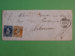 BX10 FRANCE  BELLE LETTRE CHARGEE 1856  LE HAVRE A LIBOURNE +CACHETS CIRE+AFF. INTERESSANT +++ + - 1853-1860 Napoléon III.