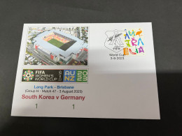 3-8-2023 (1 T 22) FIFA Women's Football World Cup Match 47 ($1.20 Brisbane Stamp) South Korea (1) V Germany (1) - Sonstige & Ohne Zuordnung