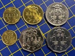 MACAU FIRST ISSUE COINS COLLECTION OF 1993/10A+20A+50A; 1992/1P+5P; & 1998/2P, ALL ALMOST UNC - Macao