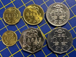 MACAU FIRST ISSUE COINS COLLECTION OF 1993/10A+20A+50A; 1992/1P+5P; & 1998/2P, ALL ALMOST UNC - Macau