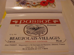 Etiquette De Vin Jamais Collée Wine Label  Weinetikett   1 Etiquettes Beaujolais Villages Passot - Beaujolais