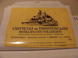 Etiquette De Vin Jamais Collée Wine Label  Weinetikett   1 Etiquettes Beaujolais Villages Chateau De Montmelas - Beaujolais