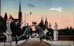 CPA Wrocław Breslau Schlesien, Blick Auf Die Dombrücke, Passanten - Schlesien