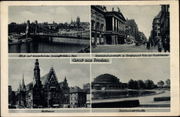 CPA Wrocław Breslau Schlesien, Rathaus, Jahrhunderthalle, Kaiserbrücke, Stadttheater - Schlesien