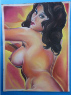 Peinture Pastels 27 X 35 Erotisme Eros Curiosa Nude Naked Nackt Naakt Nu Féméinin Femme Brune Sein (Anonyme) - Pastelli