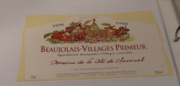 Etiquette De Vin Jamais Collée Wine Label  Weinetikett   1 Etiquettes Beaujolais Villages Bergeron - Beaujolais