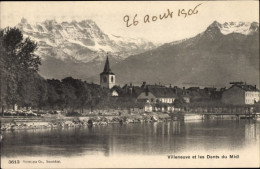 CPA Villeneuve Kt. Waadt Schweiz, Stadt Mit Landschaftsblick, Dents Du Midi - Villeneuve