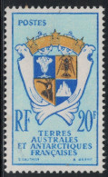 T.A.A.F. - N°15 - 20F BLEU ARMOIRIES - SANS TRACE DE CHARNIERE - COTE 33€. - Neufs