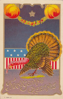 Thanksgiving Greetings, Patriotic Theme Turkey Pumpkins And US Flag Bunting, C1900s Vintage Embossed Postcard - Giorno Del Ringraziamento