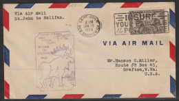 1929, First Flight Cover, Saint John-Halifax - Primi Voli