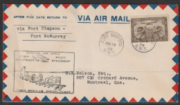 1929, First Flight Cover, Fort Simpson-Fort Murray - Eerste Vluchten