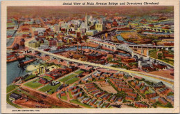 Ohio Cleveland Aerial View Of Main Avenue Bridge And Downtown Curteich - Cleveland