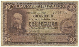 MOZAMBIQUE - 10 ESCUDOS - 29.11.1945 - P 95 - Seal Type III - ANTÓNIO ENNES - PORTUGAL - Mozambico