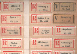 ! 2 Steckkarten Mit 162 R-Zetteln Aus Schweden, Sweden, U.a. Göteborg, Stockholm, Einschreibzettel, Reco Label - Verzamelingen