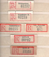 ! Steckkarte Mit 84 R-Zetteln Aus Norwegen, Norway, U.a. Oslo, Einschreibzettel, Reco Label - Colecciones