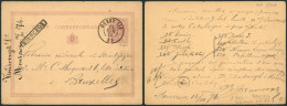 EP Au Type 5ctm Mauve Obl Double Cercle Ambulant "Ouest III" (1872) + Griffe Encadrée MOUSCRON > Bruxelles - Bahnpoststempel