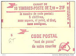 CARNET 2319-C 1a Liberté De Delacroix "CODE POSTAL" Conf. 6 Fermé Bas Prix Parfait état RARE - Moderne : 1959-...