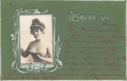 Illustrateur - Femme En Bustier Dans Médaillon Rectangulaire Fleuri - Carte Postale Ancienne - Other & Unclassified