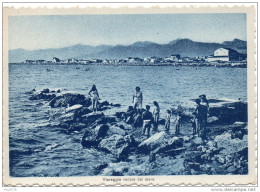 Toscana-viareggio Veduta Dal Mare Bagnanti Sugli Scogli Animata Panorama - Viareggio