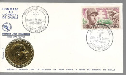 1er Jour Hommage Au Général De Gaulle 18.06.1972 Saint Pierre PA 63 - Covers & Documents