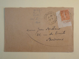 BX11 FRANCE  BELLE   LETTRE RRR  1927   PUB  SEMEUSE COIN DE  FEUILLE + PETIT BUREAU ST JEAN PIED DE PORT A BORDEAUX + - Briefe U. Dokumente