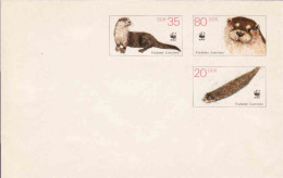 DDR, Illustrated Cover, Fauna, WWF, 3 X Fischotter - Lutra Lutra, Mint - Briefomslagen - Ongebruikt