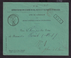 400/37 -- Enveloppe De La Poste - Marque De Franchise EncadréeB.S.P. - Double Cercle THUIN 1875 Vers PARIS Bureau No 1 - Zonder Portkosten