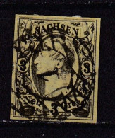 GERMANY -SACHSEN 1855 Used  Stamp 3 Neu Groschen Black On Yellow Nr. 11 - Sachsen