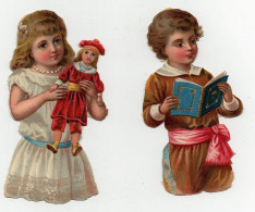 CHROMO Découpis Enfants Fille Poupée Garçon Livre (2 Chromos) - Kinder