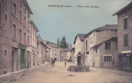 Cpa ( Colorisée )- 38 - Viriville -peu Courante- Animée - Place Des Buttes - Edi Combier - Viriville