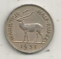Monnaie, MAURITIUS, MAURICE , Half Rupee , 1951 - Mauritius