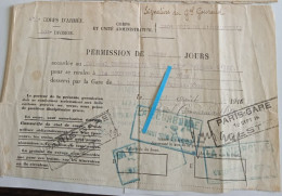 1916 Permission Du Général  Defontaine Signée Général Gouraud Autographe Poilus W1 14-18 Photo - 1914-18