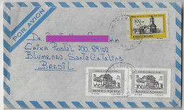 Argentina 1979 Airmail Cover Sent From Longchamps To Blumenau Brazil 3 Stamp Architecture - Brieven En Documenten